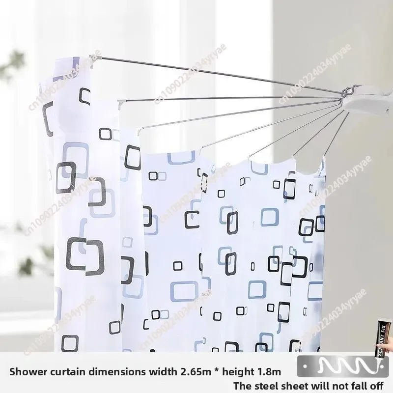 Different Corner Turning,Semi Circular Bathroom Shower Curtain Rod With No Punching Set,Stainless Steel Fan- Shaped view 4