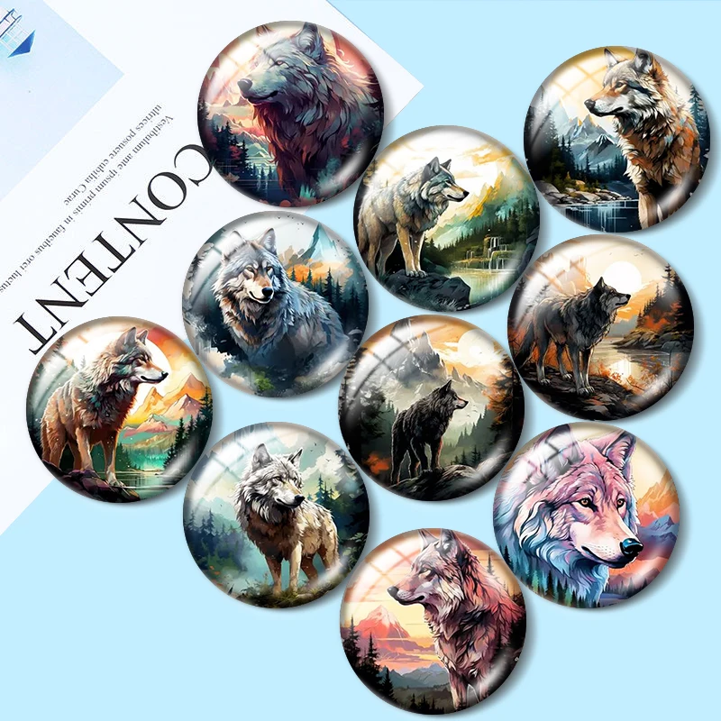 Watercolor Mountain Wolf 12/18/20/25mm glass cabochon  bracelet pendant rings for jewelry demo earrings back Making findings