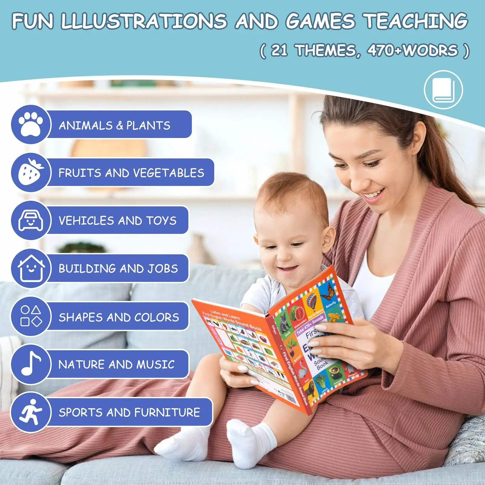 

English Words Book Kids English Words Book With Sound Educational Vocabulary Studying Companion For Home 2-6 Years Old Girls