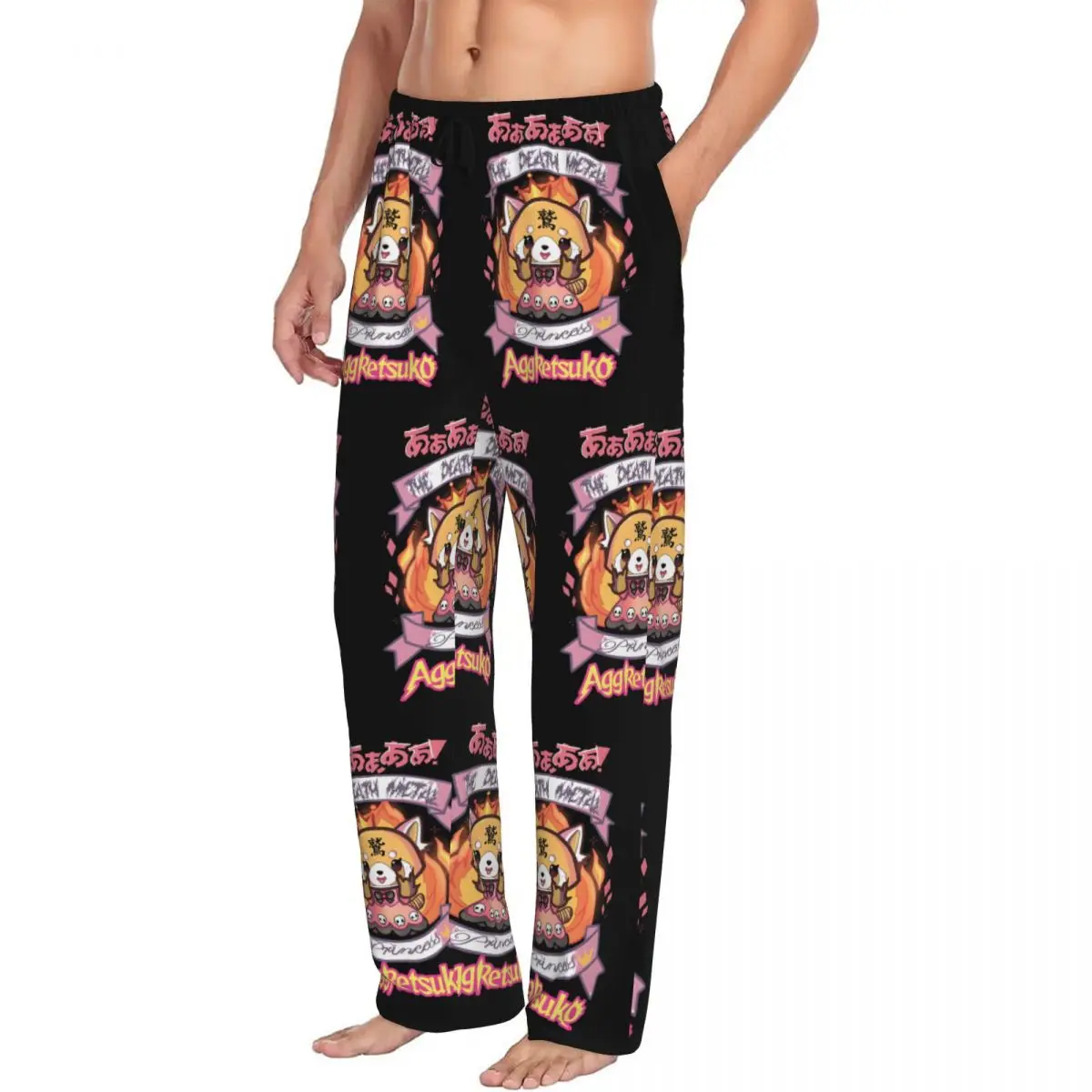 Benutzerdefinierte aggressive Retsuko-Pyjamahose für Herren, bedruckt, Animation, Schlaf-Nachtwäsche, Hose mit Taschen