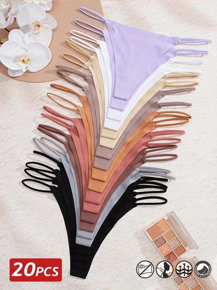 

20PCS/Set Ice Silk Seamless Women's Panties Sexy Low Rise G-String Thongs Female Ultra Thin Breahtable T-Back Underwear Solid