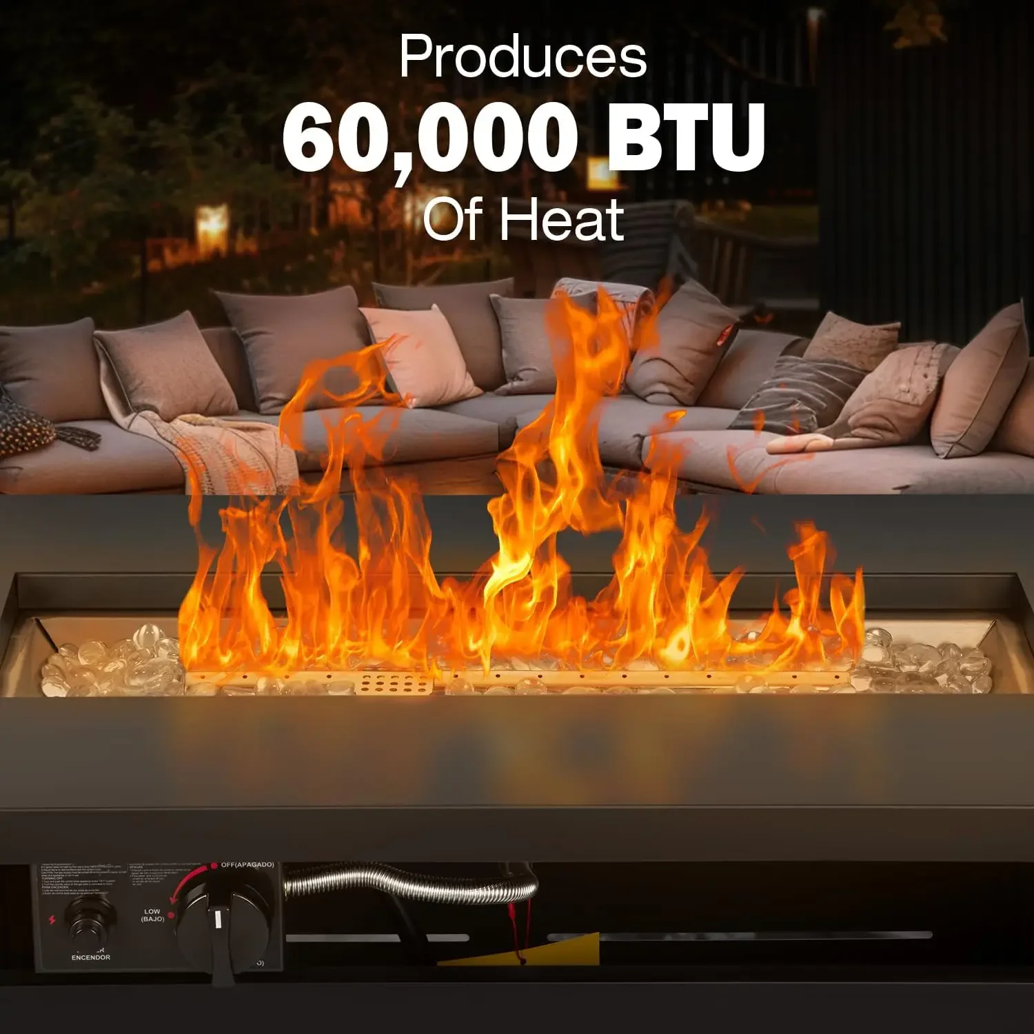 42 Inch Gas Fire Pit Table, 60,000 BTU Propane Pits for Outside with Steel Lid and Waterproof Cover