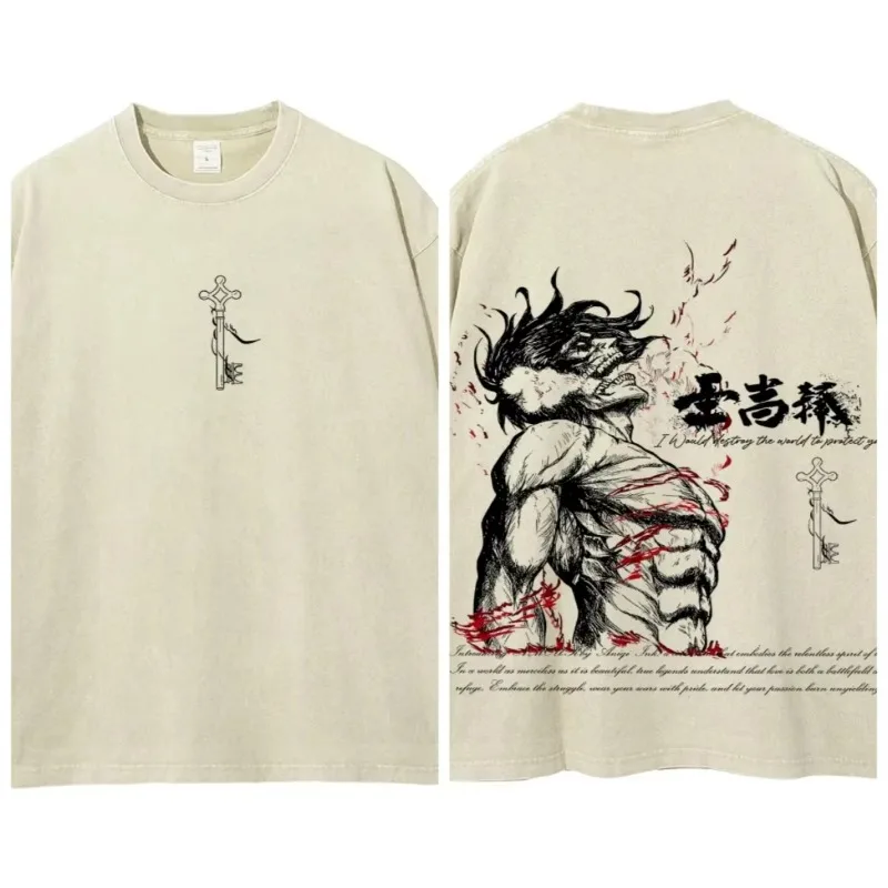 هجوم على تيتان 2026 AOT تي شيرت مطبوع ملابس الصيف غير رسمية الرجال ملابس الشارع تي شيرت رجالي غسلها والقديم مريحة البوب #5