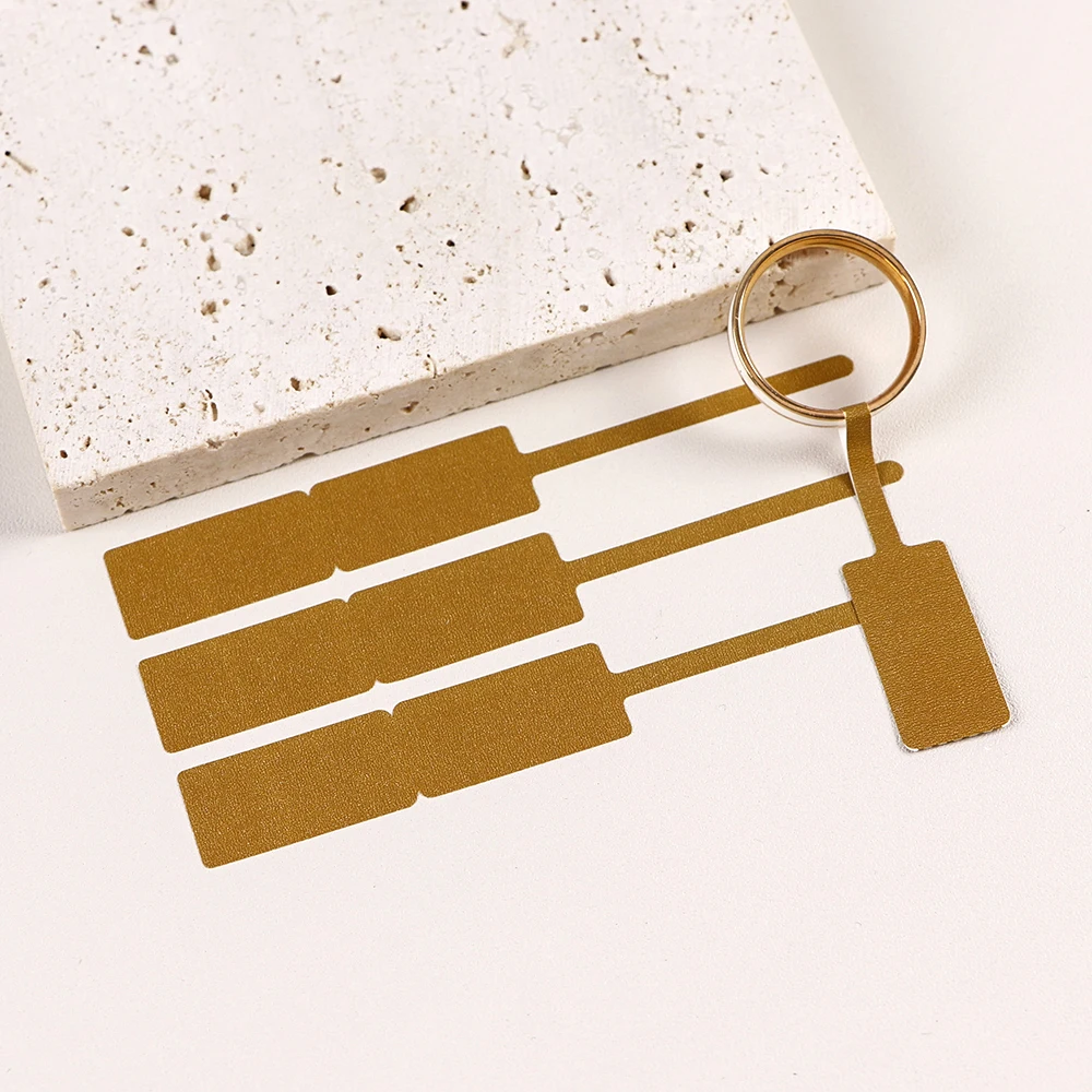 100/200 Stück rechteckige leere Schmuck-Preisschild, selbstklebende Reparaturetiketten, Langhantel-Aufkleber, Karte, Ohrring, Halskette, Display-Verpackung – Detail 6
