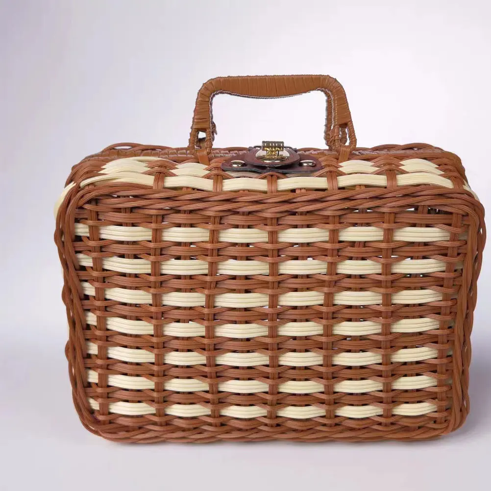 

Светло-голубая плетеная корзина ручной работы в винтажном стиле с ручкой для переноски, идеально подходит для цветочных девочек, свадебных аксессуаров, пикников