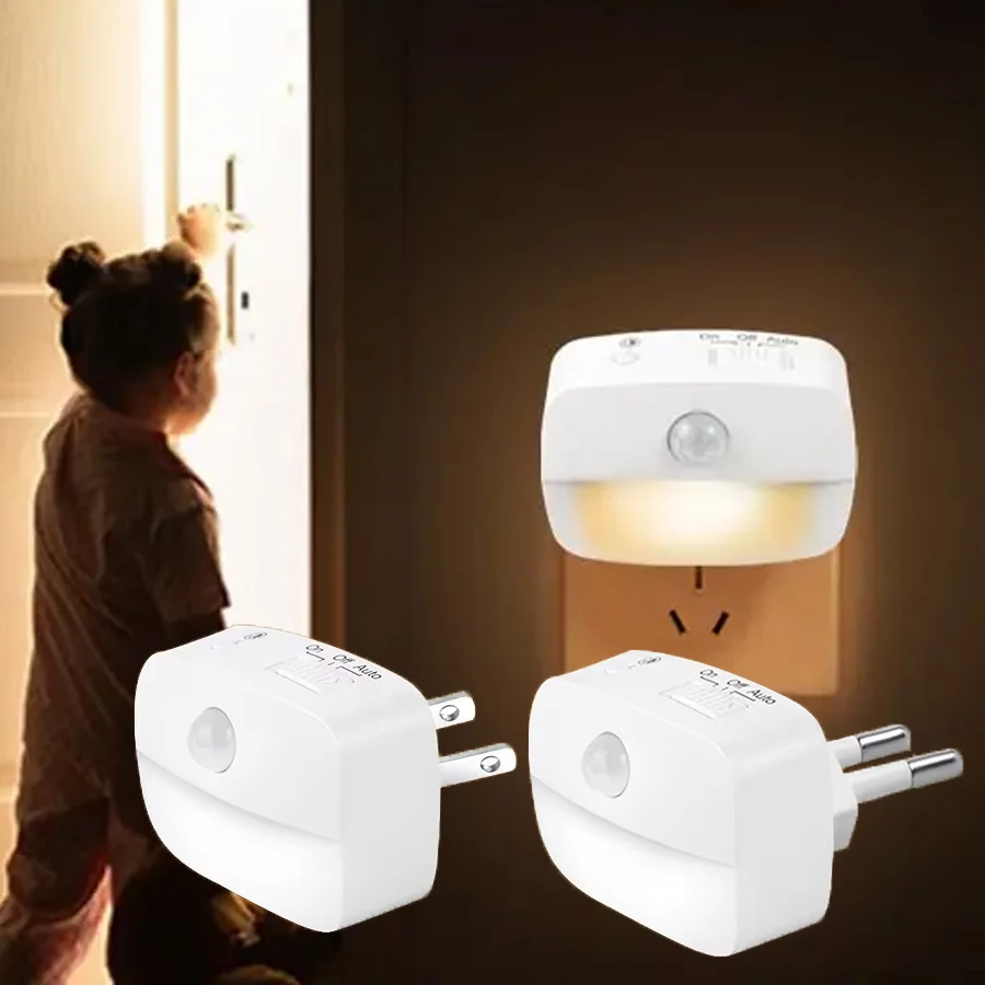 AC85-265V Led Night Light with Motion Sensor EU US Socket PIR Human Infrared Induction Lamp Plug in Wall Bedroom Hallway 3 Color