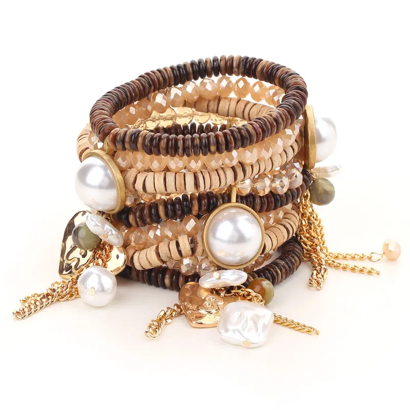 

Statement Beads Bracelet Set for Women Beads Golden Heart&Chain Accessories Handmade Woman Anklet Jewelry