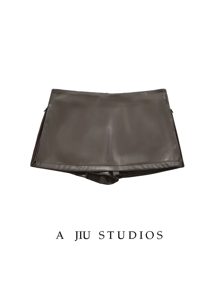 

Low Waist Side Zipper PU Leather Skirt Women's Autumn Faion Retro Hot Girl A-Line ort Skirt Pants Skirt