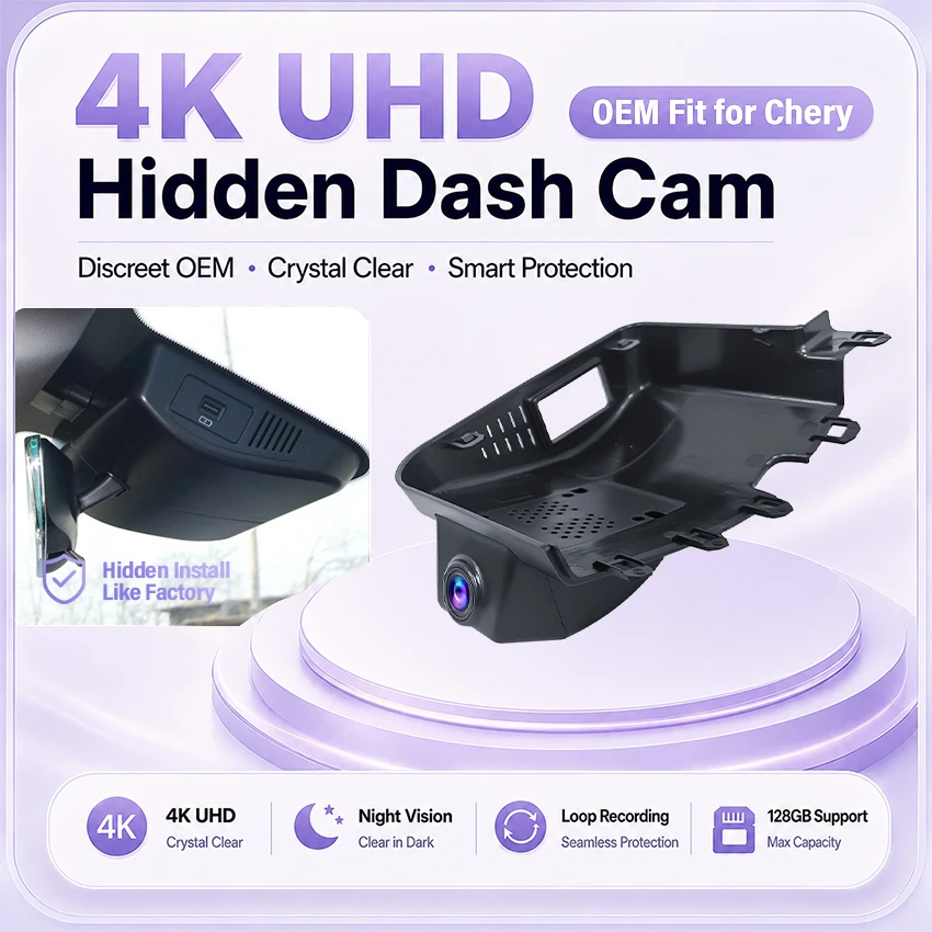 Plug and Play For Chery Tiggo 4 Pro 2022 Tiggo 7 Pro Max,Tiggo 8 2019~2021, 4K UHD WiFi Car DVR Video Recorder Dual Lens Dashcam