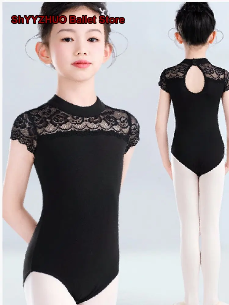 children's-girls-lace-bodysuit-with-cape-chinese-classical-dance-practice-set-kids-gymnastics