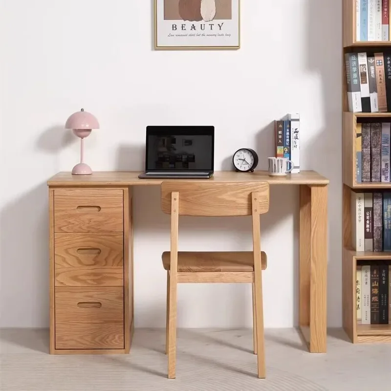 #All solid wood red oak Prague desk plus shelf oak book table chair study table combination one-piece storage desk