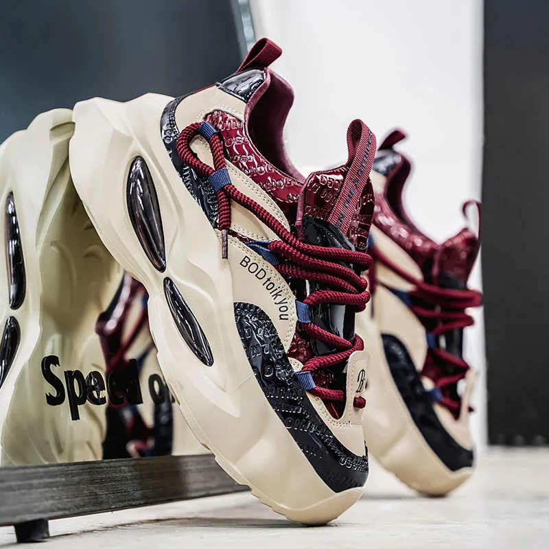 Fipatbu メンズ ウォーキング チャンキー シューズ、カジュアルで快適な滑り止めプラットフォームシューズ、軽量レトロカジュアルシューズ