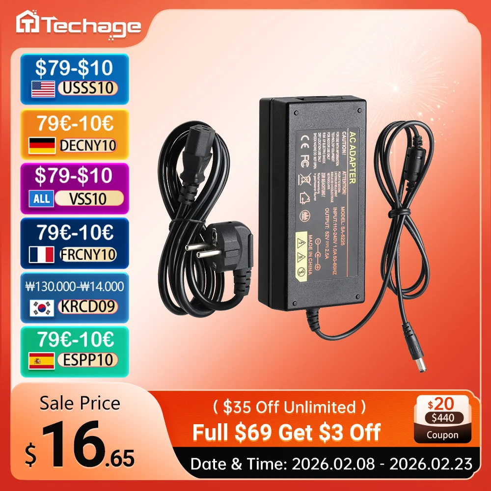 

MISECU 52V 2.5A DVR NVR Power Adapter AC 100-240V PoE Surveillance Recorder Power Supply Wall Charger 5.41mm EU/US/AU/UK Plug