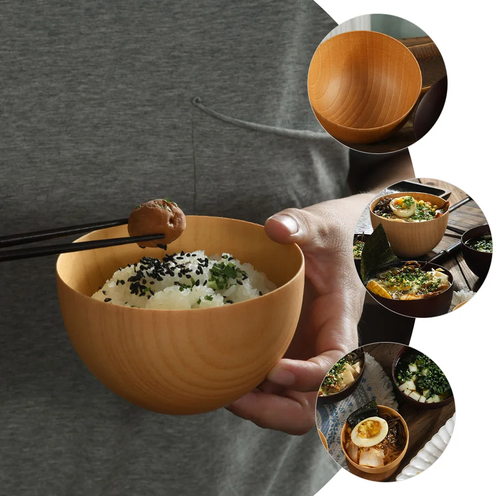 

Natural Wood Ramen Bowl Exquisite Design Hand Polished Round Corners Suitable Restaurant Household Soup Rice Food Bowl