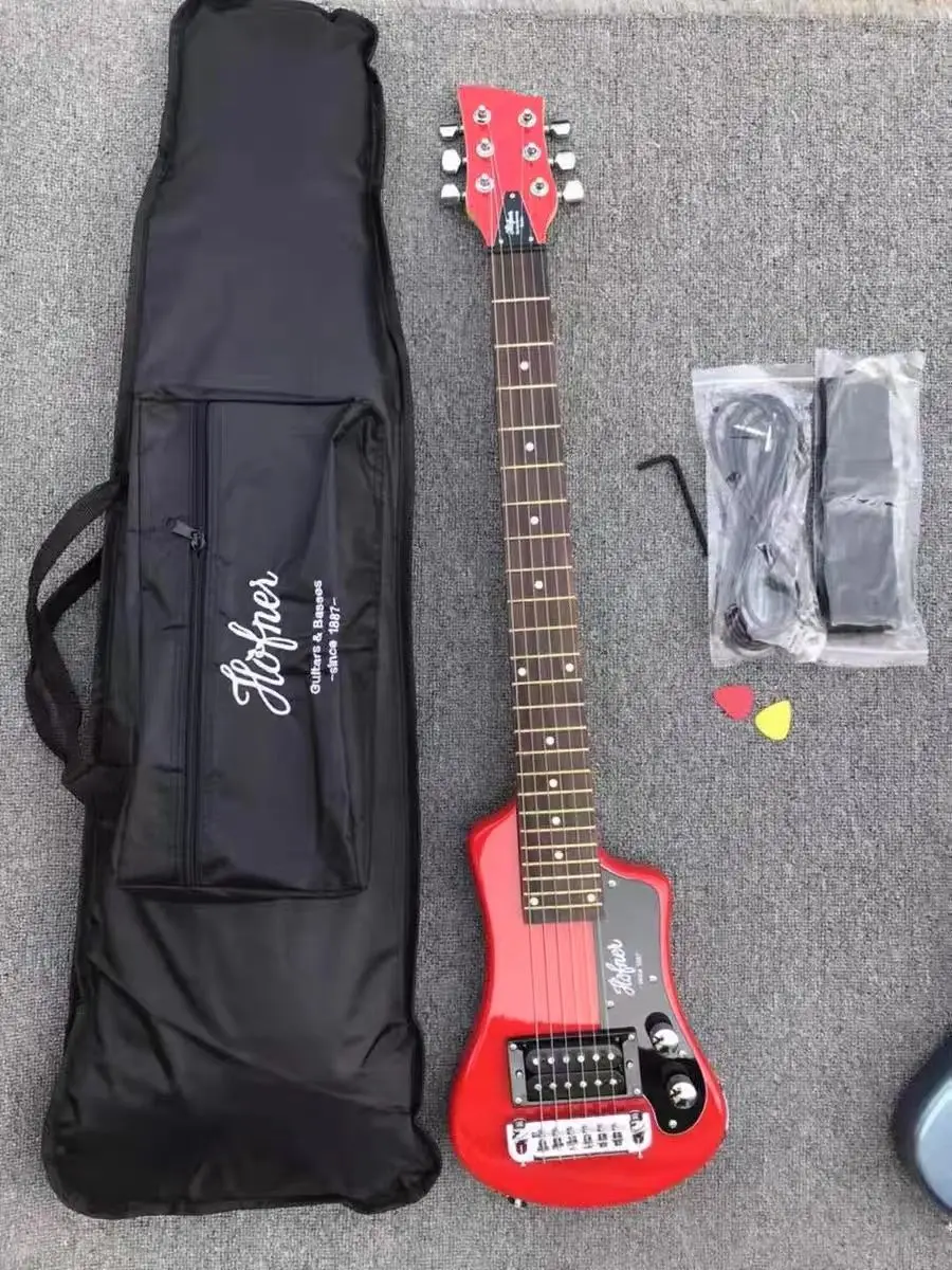 Mini Electric Guitar with Bag, High Gloss Finish, Solid Basswood Body, Easy Taking, Travel, 6 Strings, 34 Inch, High Quality