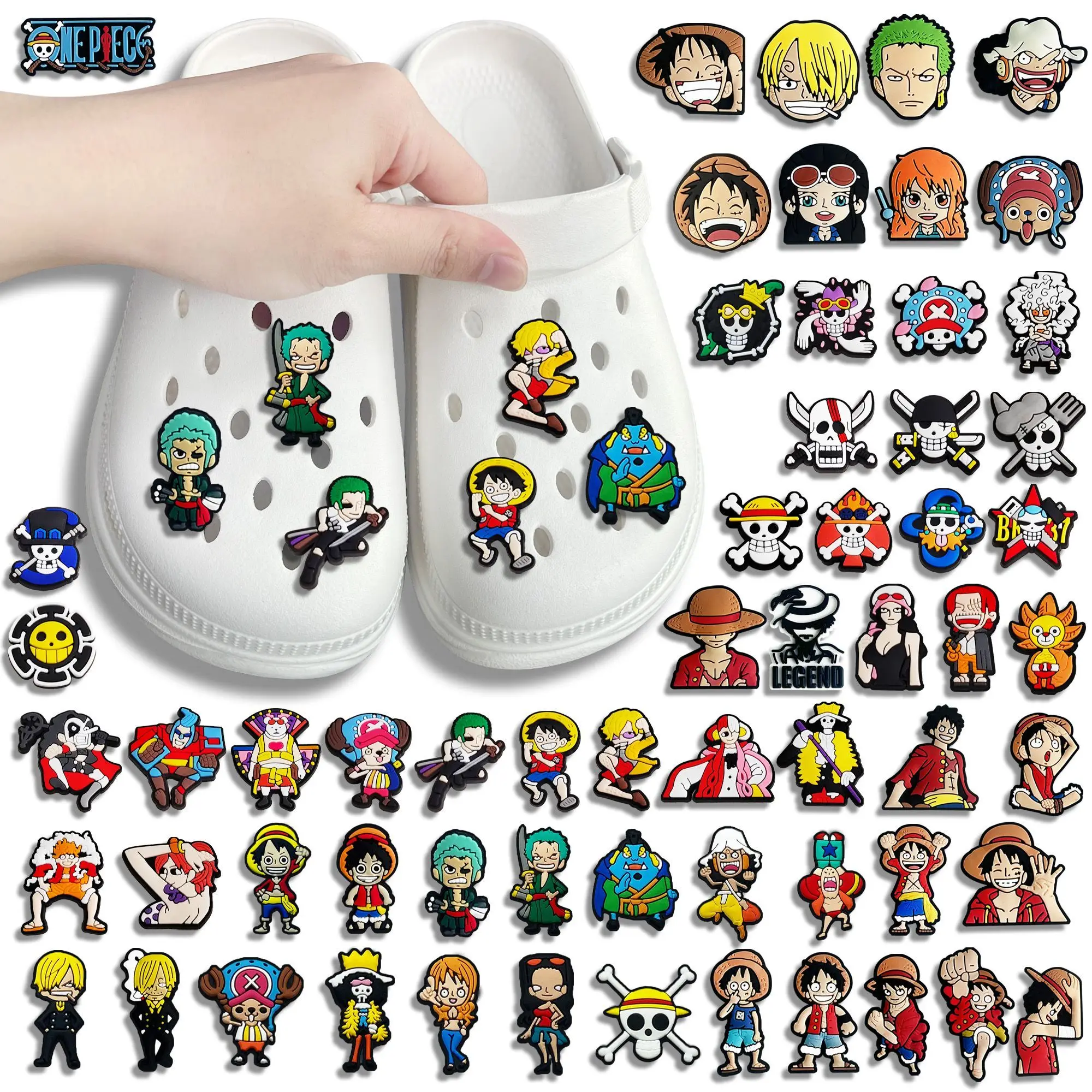 2-30 piezas de accesorios DIY para Crocs de One Piece Luffy, muñeco de dibujos animados, hebilla de zapato desmontable, flor decorativa para zapatos de Zoro
