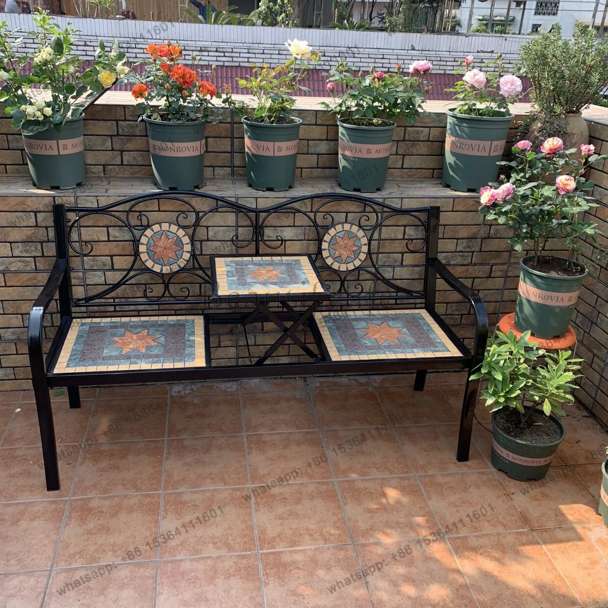 European Ironart Balcony Courtyard Garden Bench Outdoor Table & Chair Villa Terrace Leisure Creative Long Garden