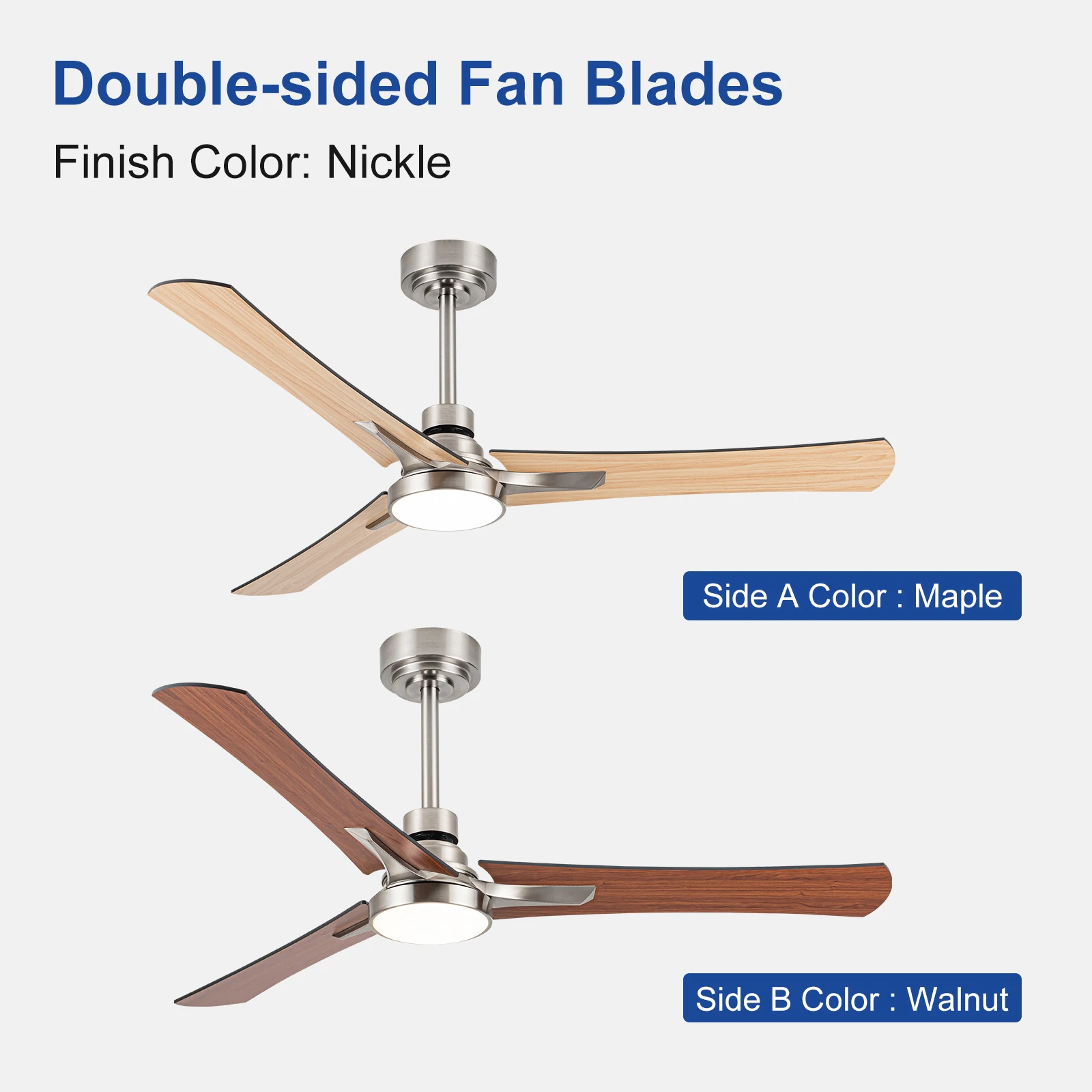 52" Nickel Finish Ceiling Fan With 3 Reversible Blades And Adjustable LED Light - Sleek, Efficient, And Affordable