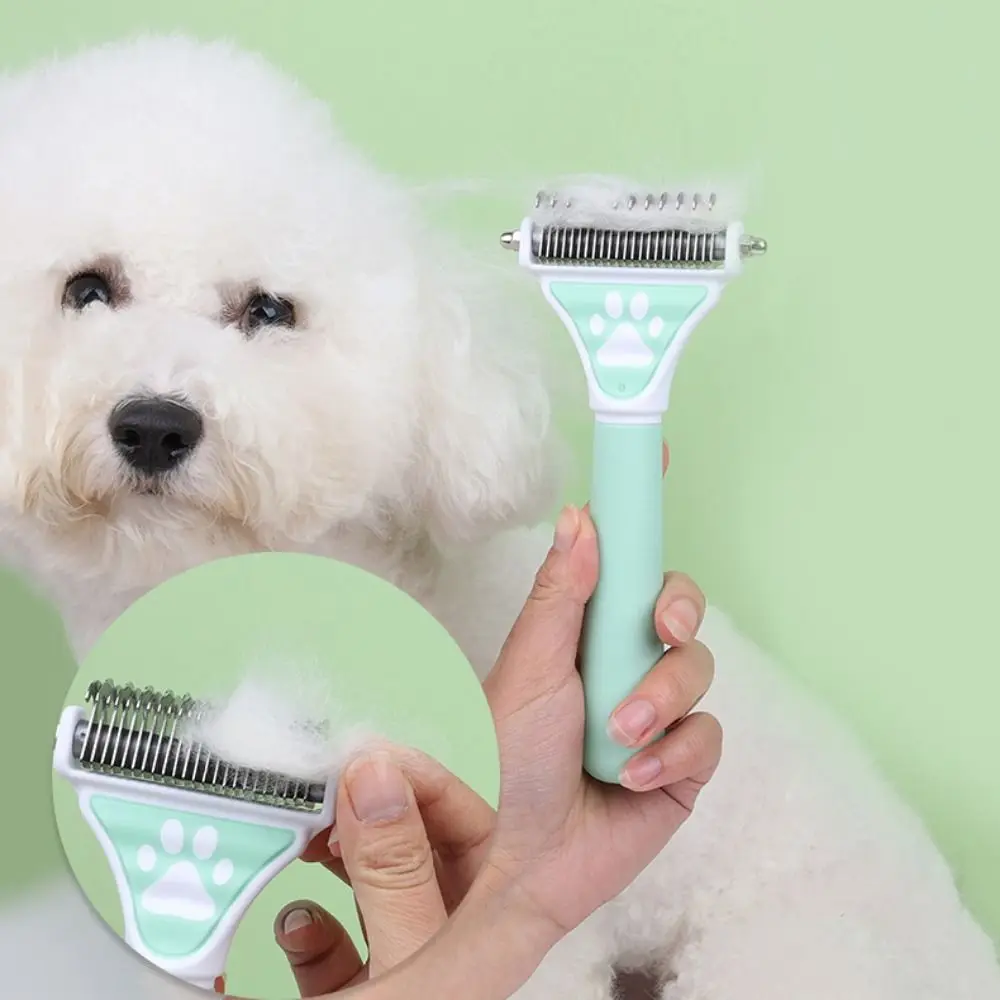 Professional Pet Double-sided Knot Comb Stainless Steel Plastic Dog Hair Removal Comb Macaron Color Pet Deshedding Brush