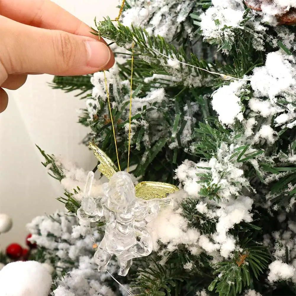 4 قطعة/المجموعة مع الذهب عيد الميلاد الملاك الحلي شفافة الملاك الذهب الجناح الملاك قلادة البلاستيك شجرة عيد الميلاد المعلقات