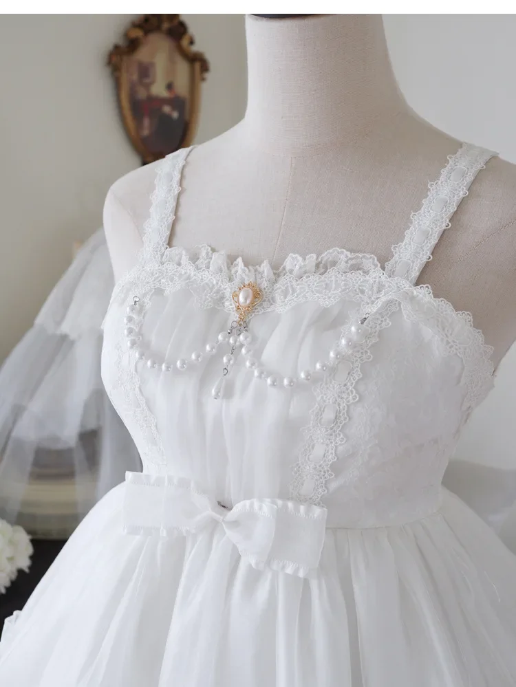Viktorianisches Lolita-Hosenträgerkleid, Damen-Gothic-Kleid mit Puffärmeln, kurzen Ärmeln, laminierten Rüschen, Mini-Kleid mit Schleife und Rüschen, Prinzessinnenkleid – Detail 8