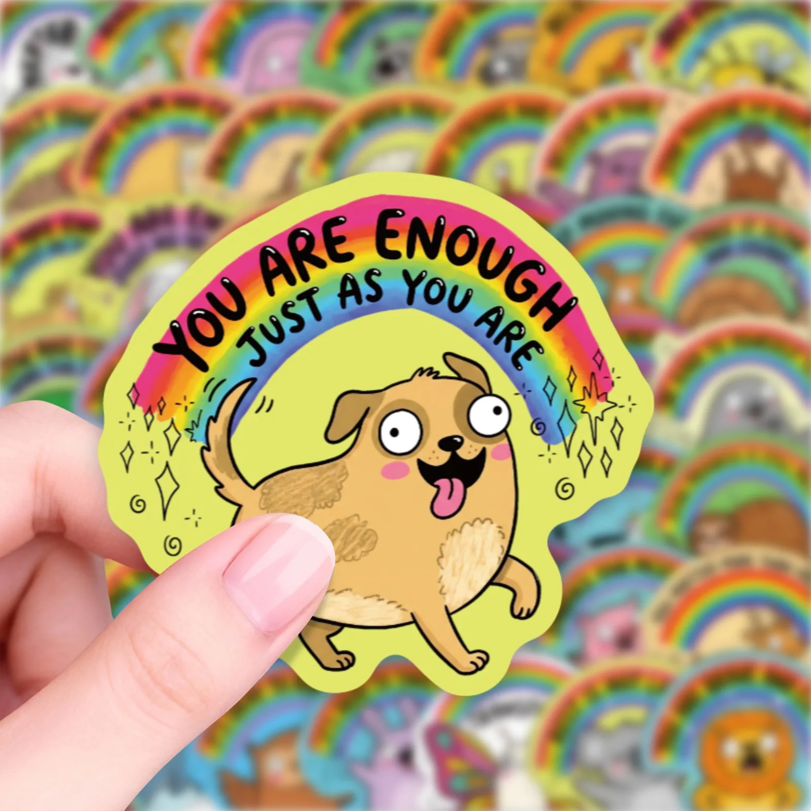 50-Pack Rainbow Animal Positive Motivational Quote Stickers Waterproof Decorative Decals for Notebook Guitar And Stationery