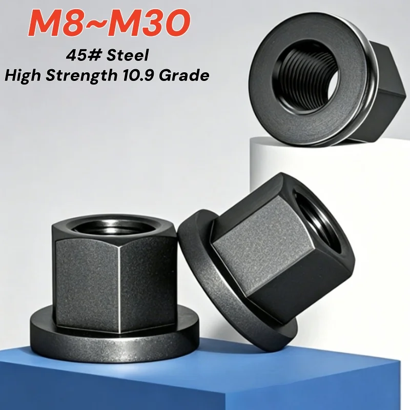 M8 M10 M12 M14-M30 Hex Flange Locknut Black 45# Steel 10.9 Grade Thickened Enlarged High Pressure Plate Nut for Mold Clamping