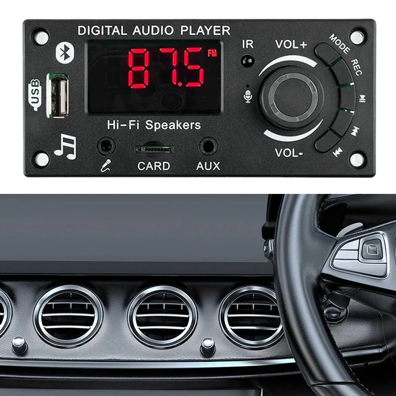 MP3 Decoder Board Audio Amplifier Board 2 * 50W Bluetooth Car Audio Motherboard With Radio Microphone Socket Recording DC5-25V