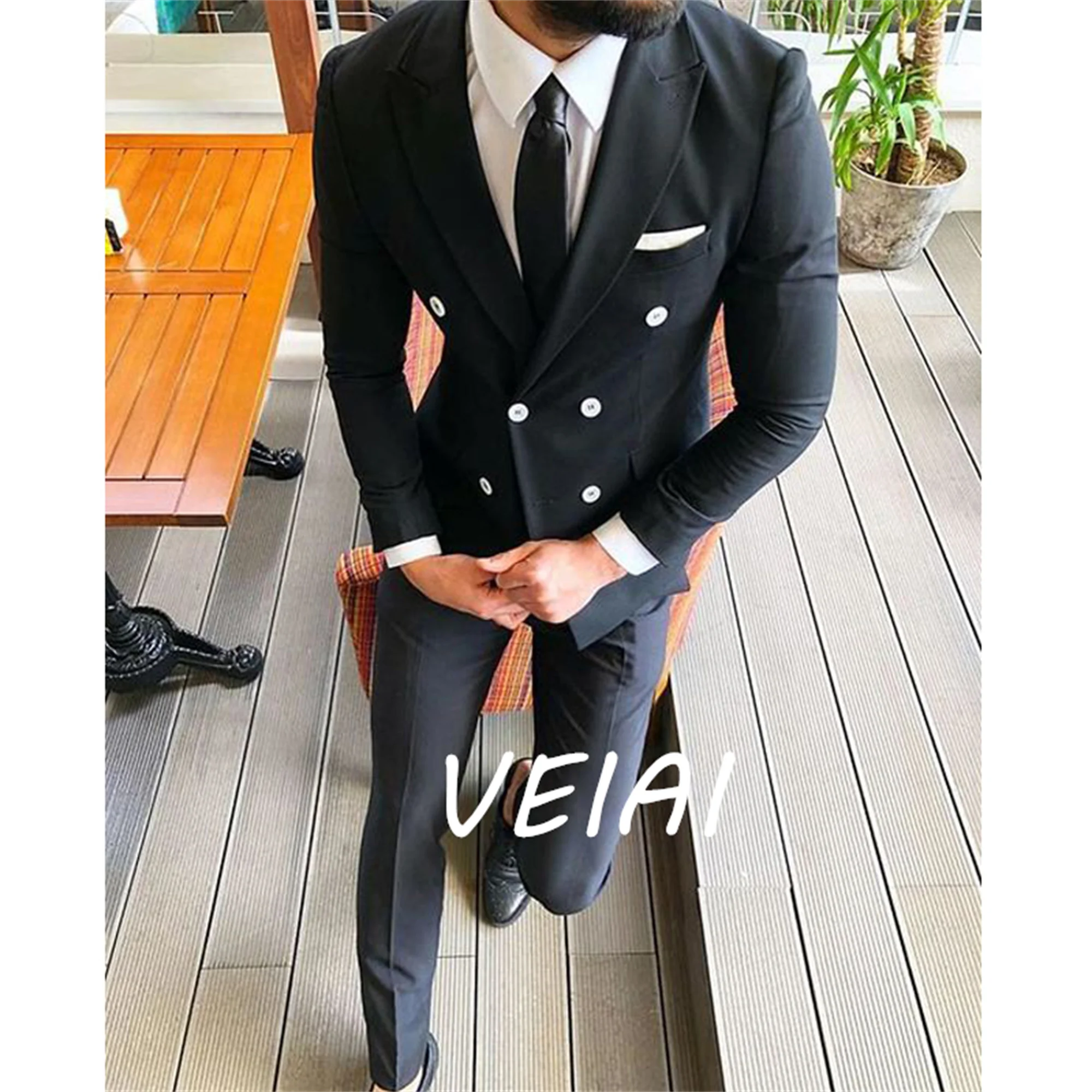 

Черные двубортные свадебные костюмы по индивидуальному заказу для мужчин, приталенный смокинг жениха, званый ужин, 2-х предметный мужской модный пиджак с брюками