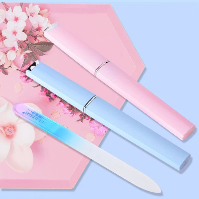 Crystal Glass Nail File With Case Professional Nail Files Manicure Device Tool Nail Art Buffer File Durable Buffing Sanding Tool