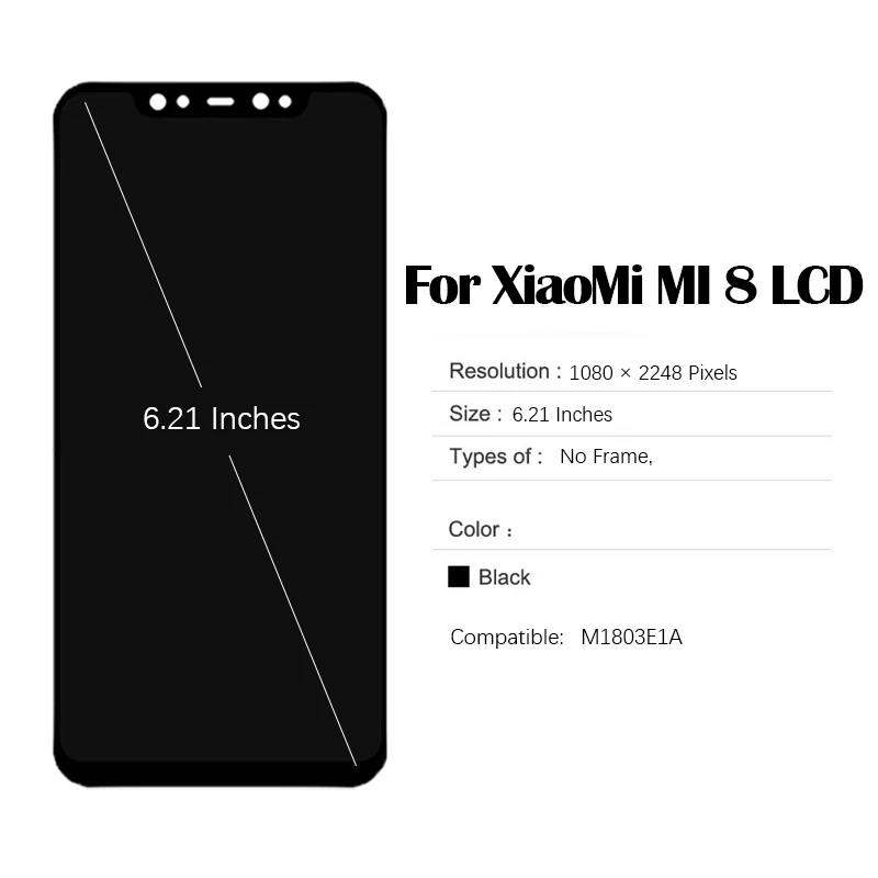 Screen LCD for 6.21 inches XiaoMi Mi8 M1803E1A LCD Touch Screen Digitizer Assembly with Repair Tool and Glue for mi8 lcd display