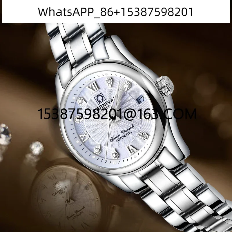 High end Automatic Mechanical Watch Women CARNIVAL Luxury Brand Fashion Ladies Watch 2019 Calendar Luminous Silver Women Watches