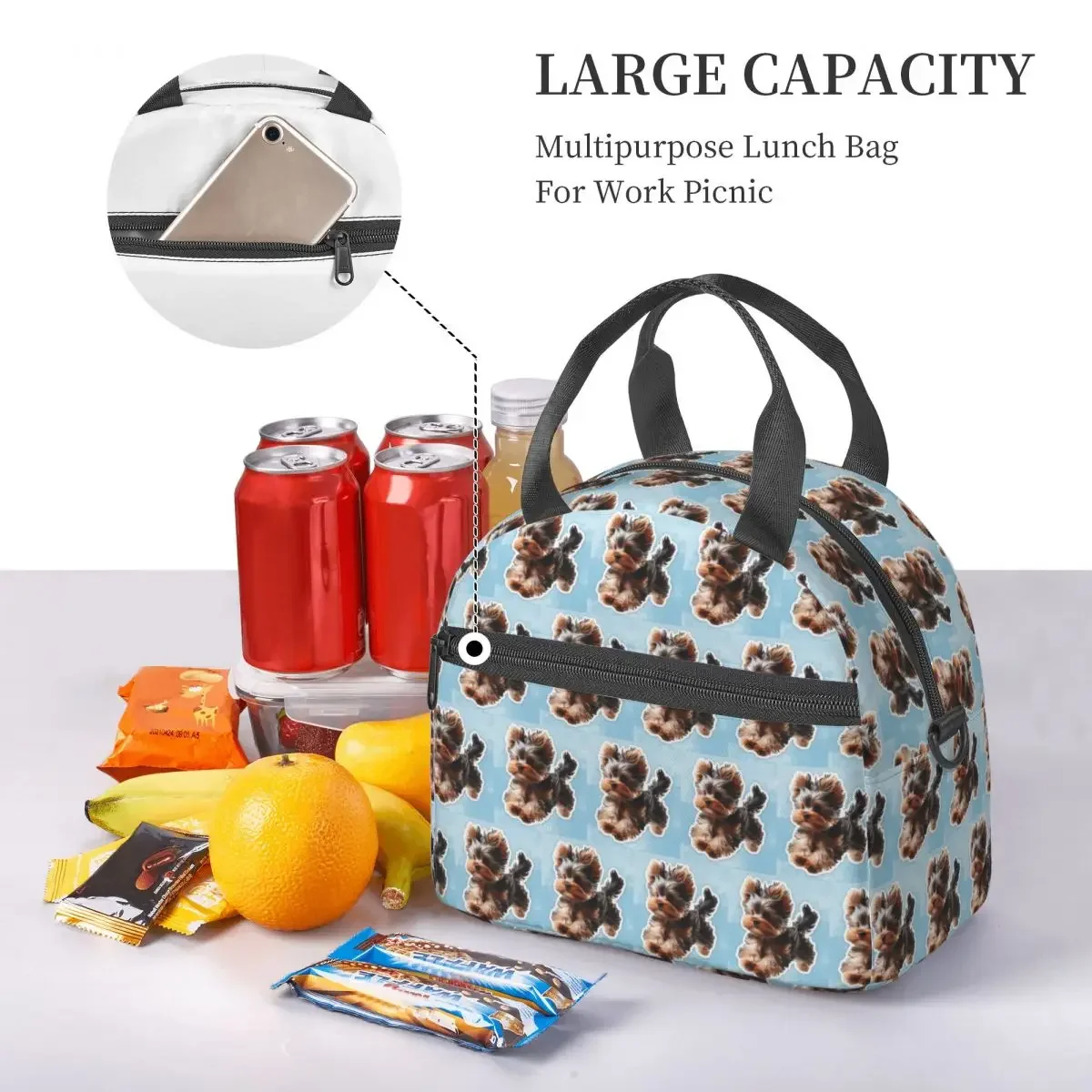 Yorkshire Terrier Dog Pattern Insulated Lunch Bag for Women Children Leakproof Food Boxes Thermal Lunch Box Tote
