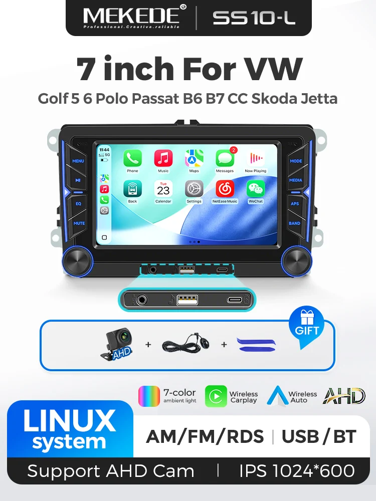 MEKEDE 7/9 Zoll CarPlay Android Auto Autoradio für Volkswagen Universal VW Golf Passat JETTA Skoda SEAT Intelligentes Autosystem Autoradio Stereo mit kostenloser AHD-Kamera und Mikrofon EU-Lieferung