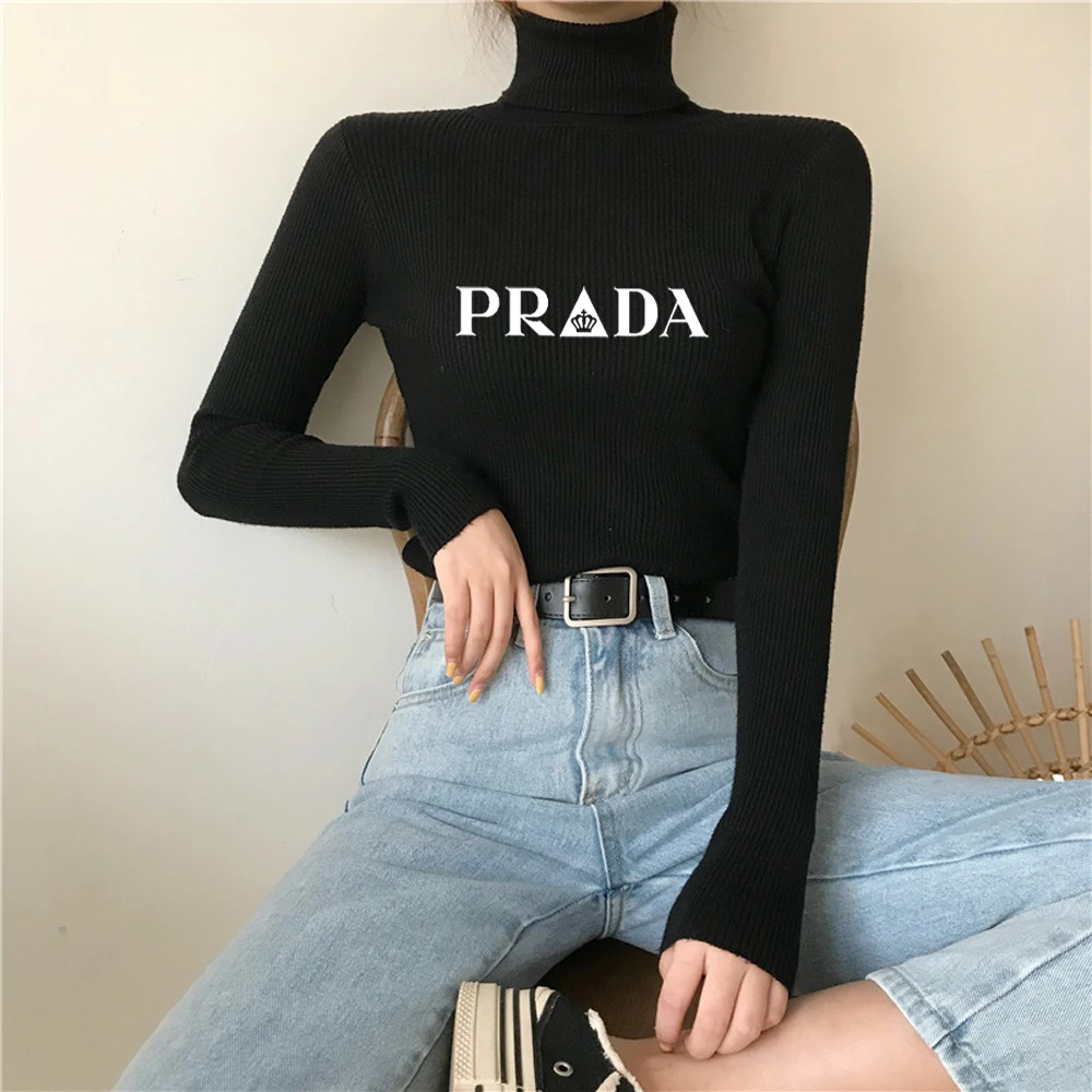 Turtleneck Solid White and Black Tops Sweaters 2024 Winter Long Sleeve Pullovers Fashion Womens Sweaters Femme Clothing 5218