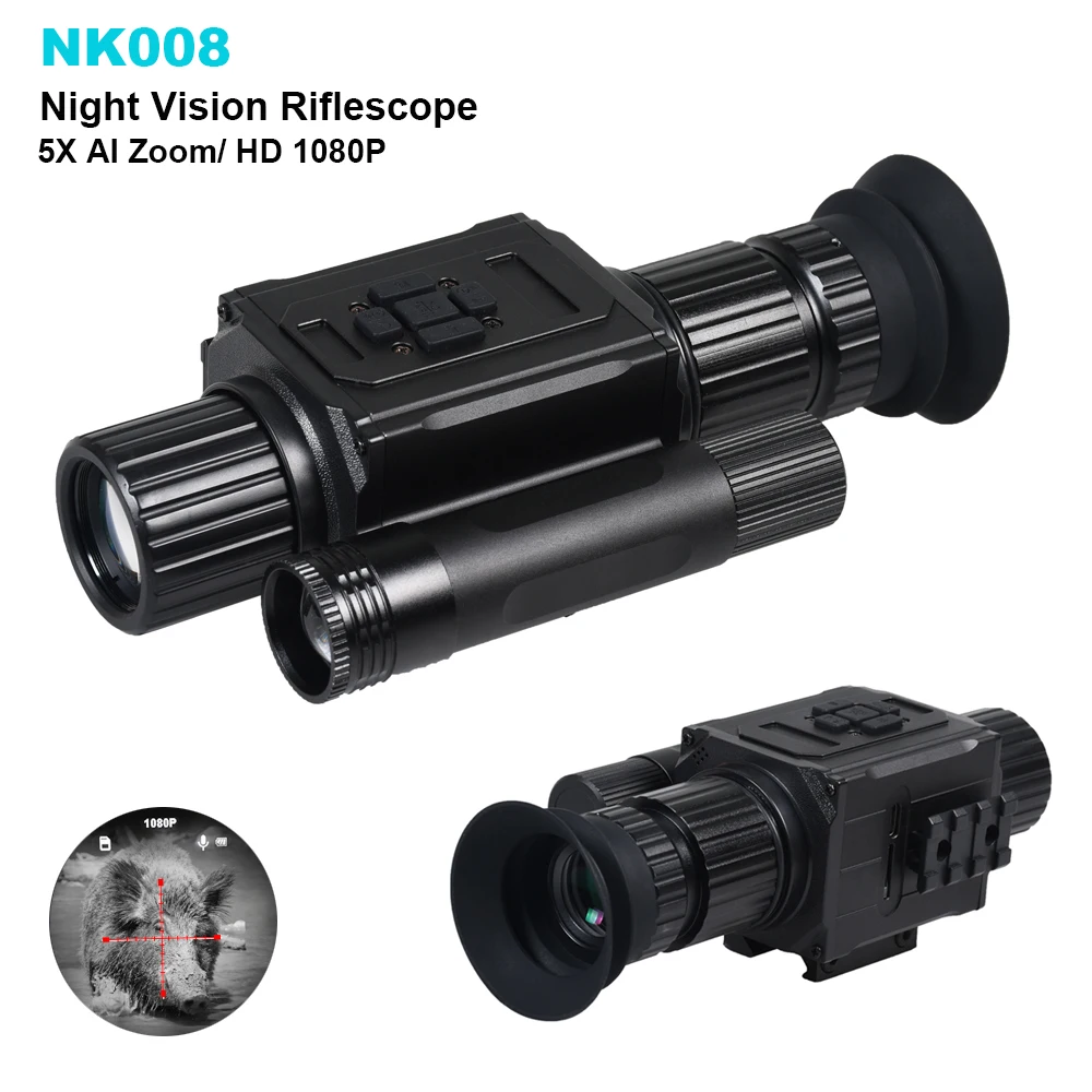 NK008 Night Vision Riflescopes Infrared HD 1080P Video Recording 5X AI Zoom Tactical Hunting Night Vision Monocular Device