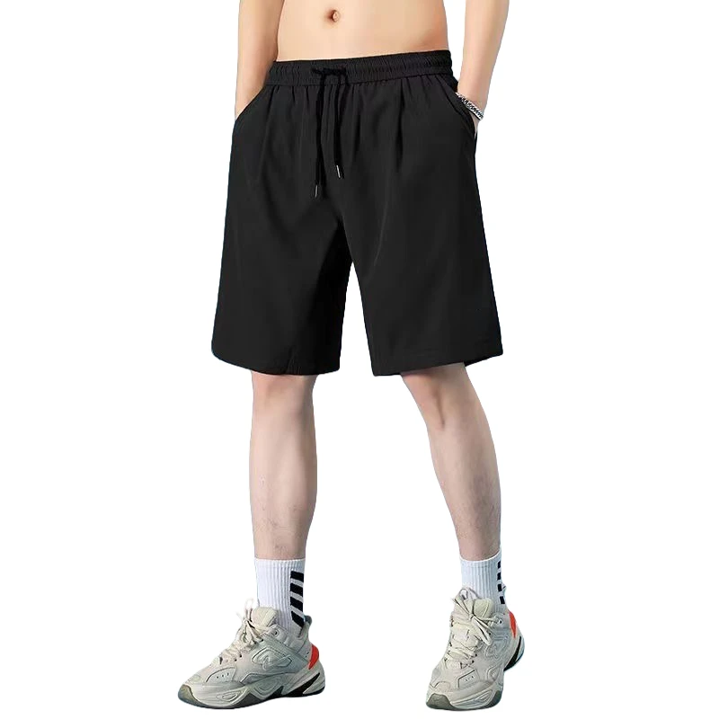 Casual gelo seda masculino orts qui seco cinco quartos correndo esportes solto ajuste jovem verão ativo perna reta cintura elástica