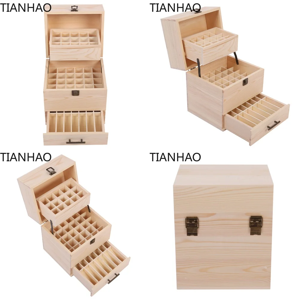 59 Grid Level 3 Wooden Storage Box for Essential Oils Multi Tray Organizer Space Saving Large Capacity Home Office Desk