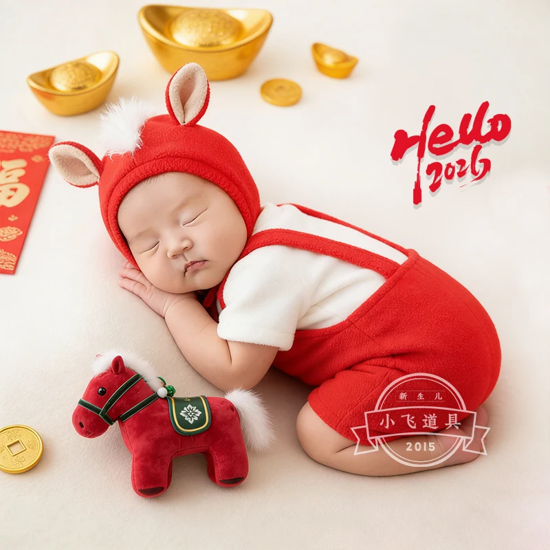 الوليد التصوير الدعائم 2026 الحصان العام الزي قبعة مع دمية لطيف 3 قطعة مجموعة الملابس والاكسسوارات الملابس لالتقاط الصور في الاستوديو #4