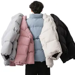 Puffer Parkas retrô masculino, cor sólida, jaqueta bolha, casaco grande, casaco quente, moda coreana, streetwear de inverno, novo, 2024