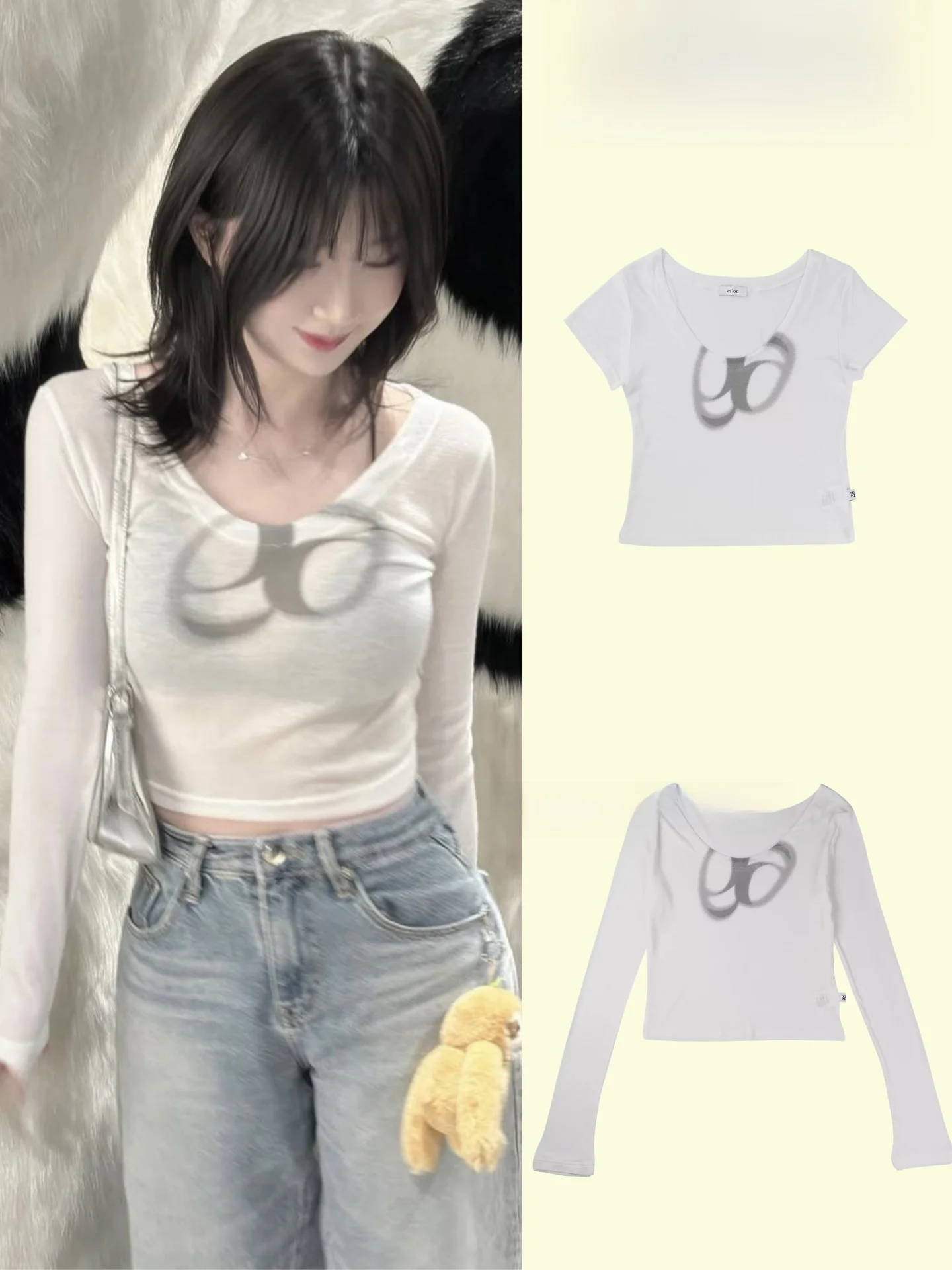 

Женская модная футболка с длинным рукавом, тонкая, с принтом, полупрозрачная, весна-лето, круглый вырез, укороченная