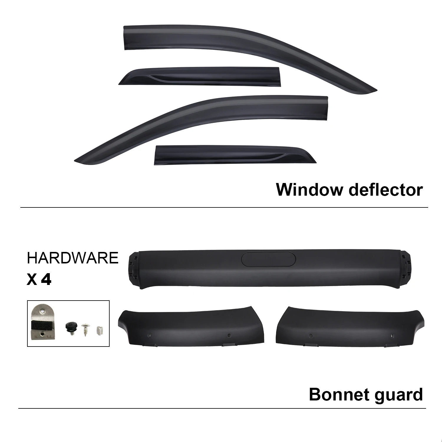 Window Visor Sun Rain Guard +Bonnet Protector Bonnet Guard  For Ford Everest 2015 2016 2017 2018 2019 2020 2021Mate Black