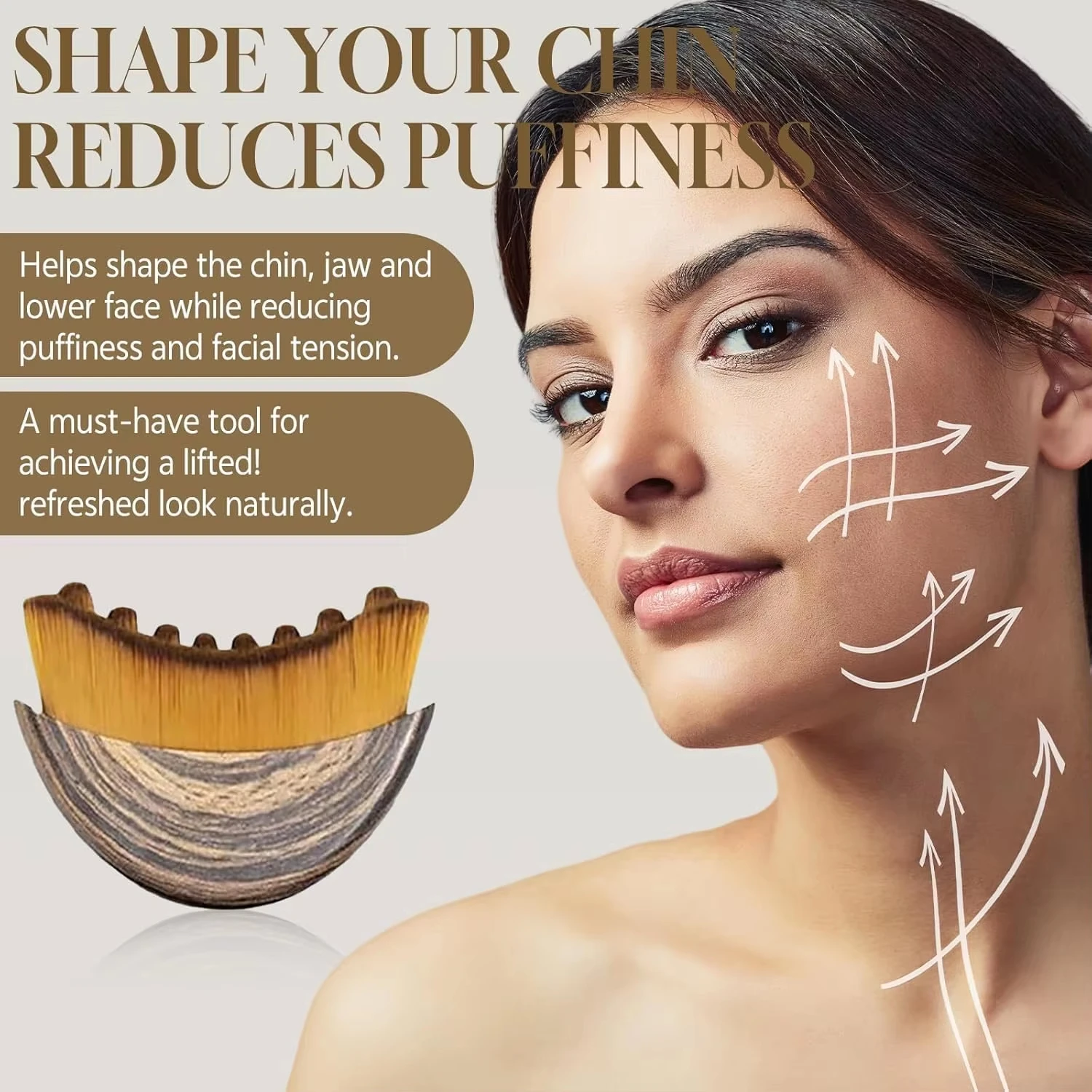 Escova de Contorno Facial Linfático de Madeira, Massageador Facial para Esculpir a Linha da Mandíbula e o Queixo, Reduz Inchaço, Ferramenta de Massage