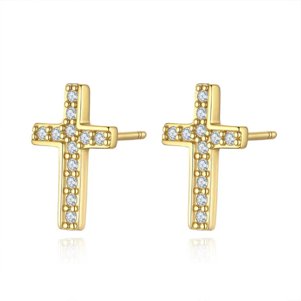 

Moissanite Cross Earrings, Sterling Silver 14K Yellow Gold Cross Stud Eearrings for Men Women Moissanite Stud Earrings Crucifix