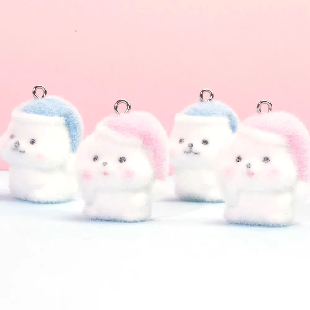 

20Pcs 3D Flocking Resin Charms Moon Hat Rabbit Pendants for Necklace Earrings Jewelry Making DIY Handmade Accessories Adornment