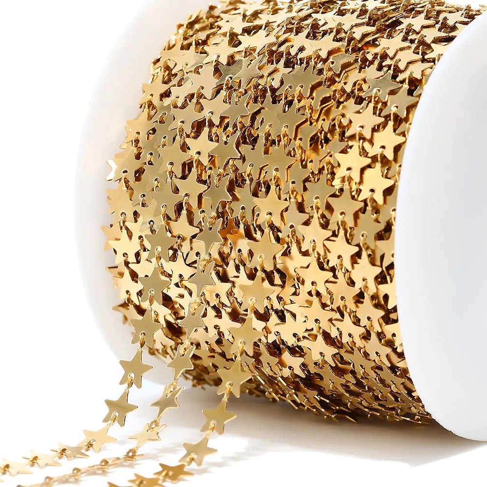 1 Meter Gold Color Stainless Steel Carved Star Shape Chains DIY Hip-hop Necklaces Fancy Chain Jewelry Accessories Gifts Making