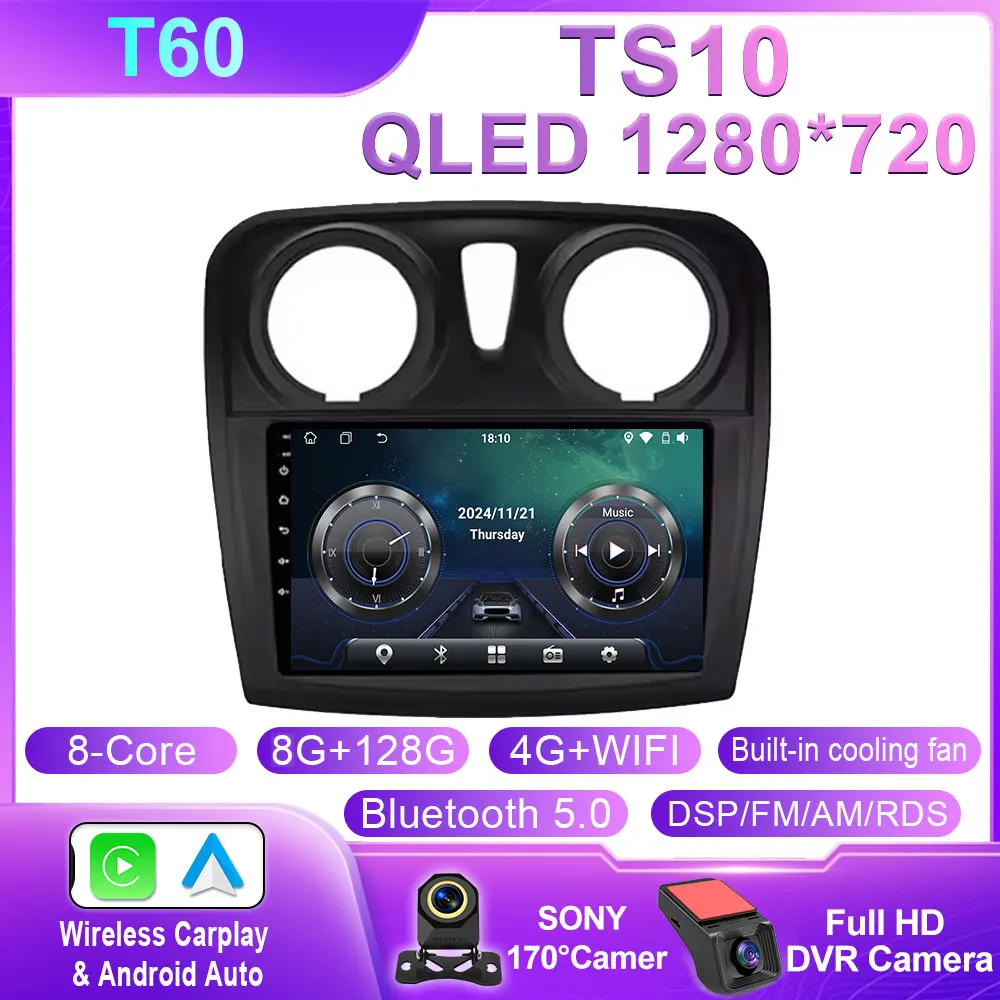 Android 14 Carplay Auto Voor Renault Logan 2 Sandero 2 2012-2016 2017 2018 2019 Autoradio Multimedia Speler stereo GPS WIFI DPS