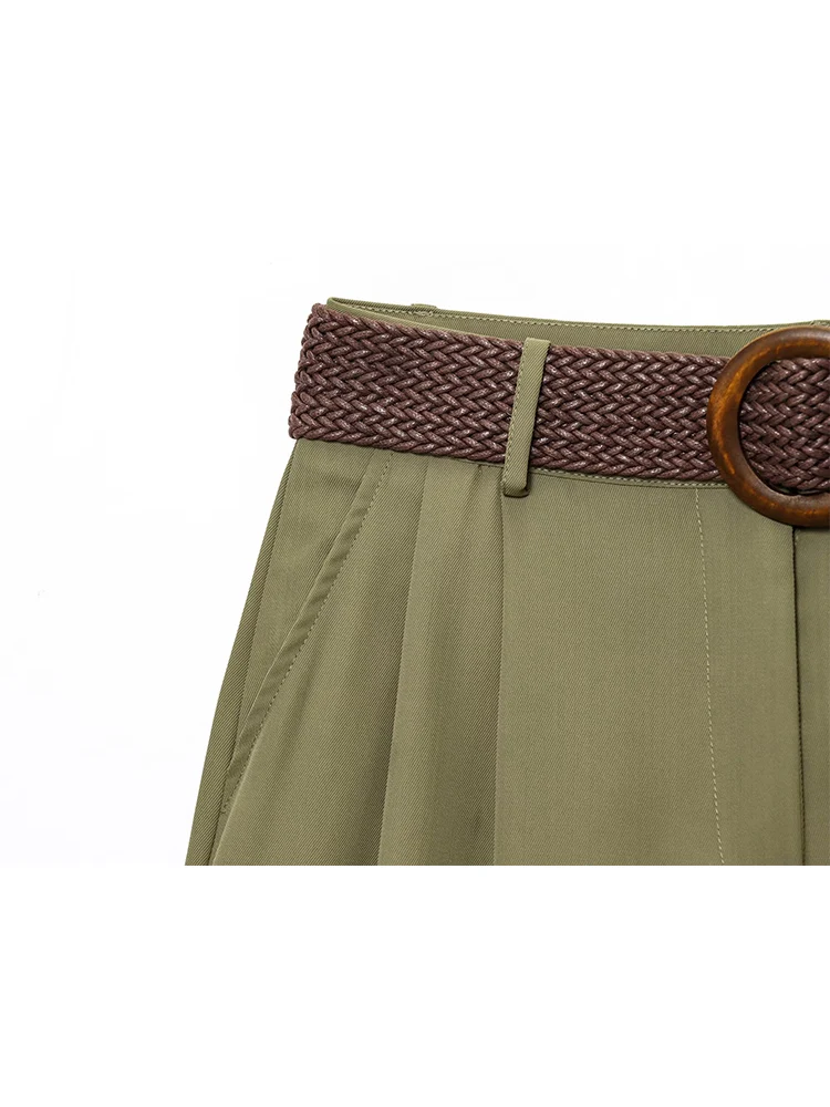 TFMLN شيك مكتب السيدات السراويل مع حزام أنيقة بسيطة مستقيم الساق السراويل الأساسية الإناث جديد الصيف واسعة الساق السراويل