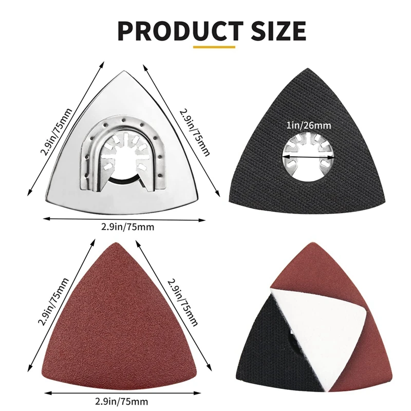 Oscillating Tool Sanding Pad, 4-Pack 3-1/8 In Triangular Replacement Hook & Loop Stainless Steel Backplane Sanding Pad