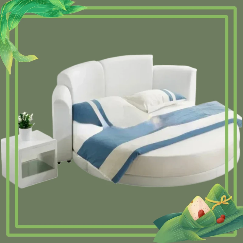 

Marco de cama cuero genuino de Fisk, cama redonda lujo, diseño superior, doble, Tapizado, iluminado con lámpara Led